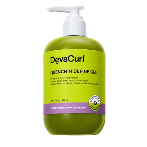 DevaCurl Quenchn Define Gel Strong Hold Non-Crunch Styler 12 Oz | Lasts up to 7 Days | Locks & Moisturizes Curls | Enhances Shine