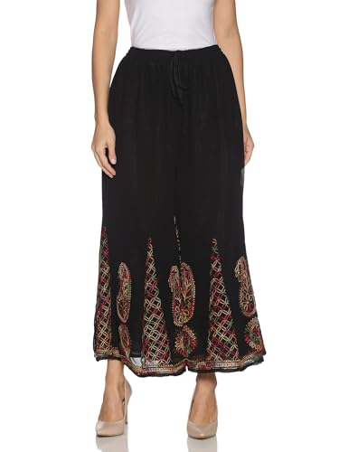 Women's Beautiful Chikan Hand-Made Regular Fit Black Georgette Palazzo Or Trousers