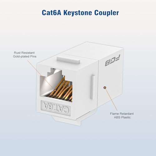 Image of FGB 10 Gbps CAT6A RJ45 Keystone Coupler 25-Pack, Ethernet Keystone Jack, Ethernet Coupler Female to Female UTP for Cat6a /Cat6 /Cat5e /Cat5, White