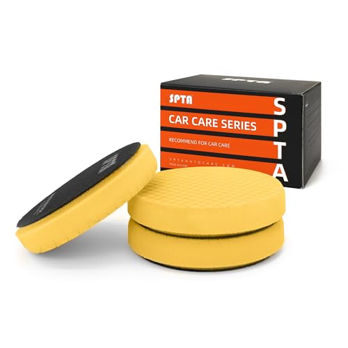 SPTA 3tlg Gelb T80 Polierschwamm mit Hoch geschnitten 150mm Polierschwämme Wachs Schwämme Auto Polierpad Polieren Pad Polierschaum Set für Exzenter Poliermaschine Schleifmaschine Profiset -FPTSS6Y-3