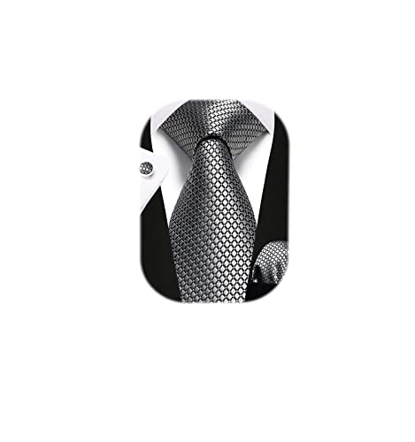 Image of Enlision Mens Ties Stripe Tie and Pocket Square Set Classic Formal Woven Neckties Handkerchief Cufflinks Wedding
