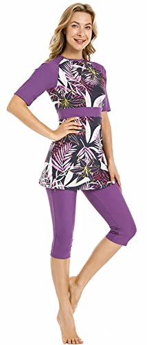 TaissBocco Womens Rash Guard Modest Swimsuit for Girls Short Sleeve Bikinis Surfing Swimwear Burkini