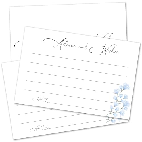 LETUROIA Advice And Wishes Cards For Wedding Shower Games Baby Shower, Advice And Wishes For The Mr And Mrs, New Parents Baby, Double-Sided 25 Cards (White & Blue Floral)