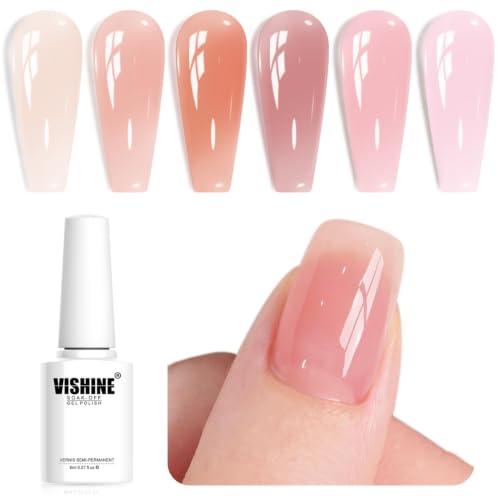 Vishine Gel Nail Polish kit Soak Off Nail Gel Trendy Jelly Nude Pink Transparent Colors Sheer Color Kit for Home Pro Nail Salon Nail Art Manicure Set 8ml