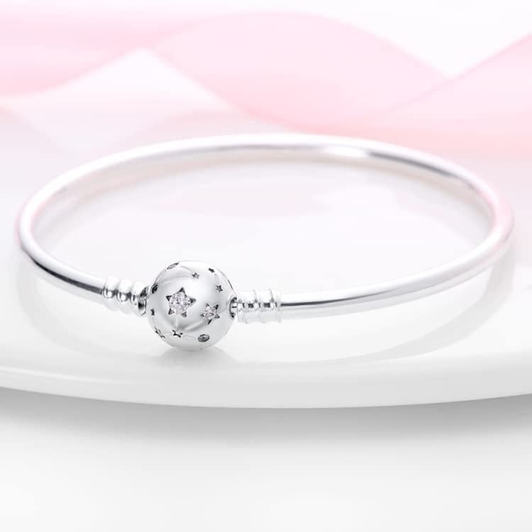 Image of 925 Sterling Silver Snake Chain Bracelets Fit Pandora Charms,Heart Clasp Bracelets Perfect For Any Glamour Gift for Women with 5 A Cubic Zirconia