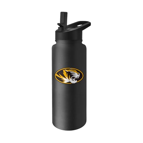Image of Logo Brands NCAA Missouri Tigers 34 oz Stainless Steel Quencher Bottle - Team Color, Straw Included, No-Spill Lid, Easy Carry Handle - Keeps Drinks Cold For Hours
