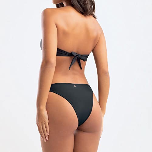 Calcinha Lateral Franzidas Lisos, She, Feminino, Preto, M