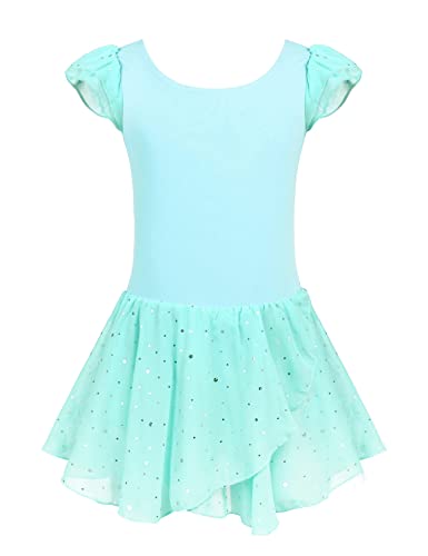 trudge Mädchen Ballettkleidung Ballettkleid Kinder Kurzarm Baumwolle Balletttrikot Ballettanzug Tanzkleid Tanzbody mit Rock Tütü Wassergrün 130