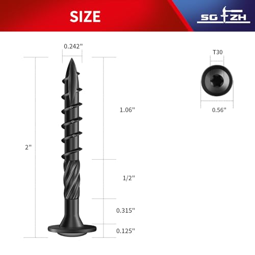 Image of #14 x 2 Inch Lag Screws (57Pcs) 1lb. Structural Wood Screw, Black, Carbon Steel, Washer Head, Rust Resistant epoxy Coated, T30 Torx Bit