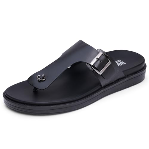 Image of DOCTOR EXTRA SOFT Men's Classic Casual Original Leather Thong Black /Brown Sandals /Chappals with Memory Foam Cushion| Stylish & Non-Slip|Comfortable & Lightweight |Flip flops Slippers Gents & Boys F-3