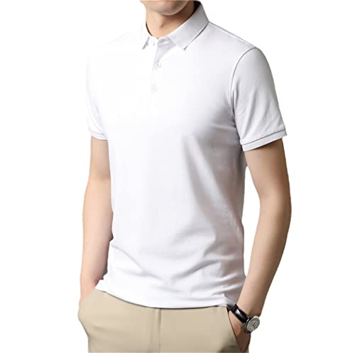 Polo manches courtes homme en coton respirant blanc uni taille 3XL décontracté