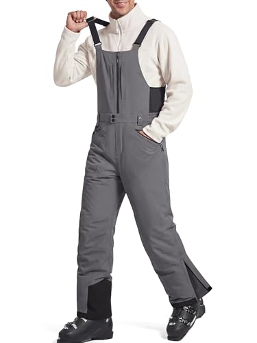 Men's Insulated Waterproof Snow Bibs Ski Overalls(Charcoal Gray,S/30L)