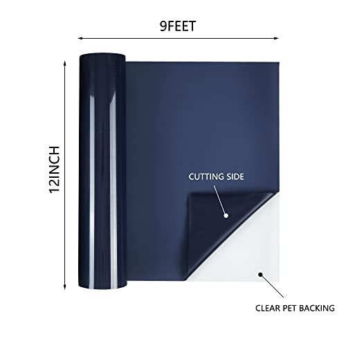 Image of HTVVETUR HTV Vinyl Rolls Heat Transfer Vinyl - 12 inch x 9ft Navy Blue HTV Vinyl for Shirts, Iron on Vinyl for Cameo - Easy to Cut & Weed for Heat Vinyl Design (13 K19 Navy Blue-9ft)