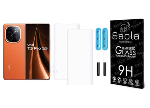 Image of Saola 2-Pack UV Curved Tempered Glass for Vivo T3 Pro | 9H Hardness | Edge-to-Edge Full Screen Coverage | UV Light Installation | Scratch Resistant | Case Friendly Screen Protector. (6.77 Inches)