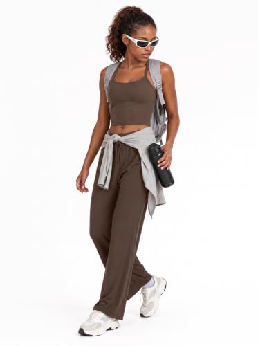 OKELUX 2 Piece Sets for Women Summer Workout Lounge with Pockets Brown S - Image 2