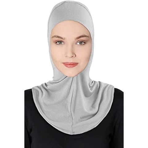 DOCILA Muslim Underscarf Beanie Head Neck Full Cover Islamic Inner Cap Breathable Jersey Hijab Sports Turban Wraps, Lightgrey, One Size Cover
