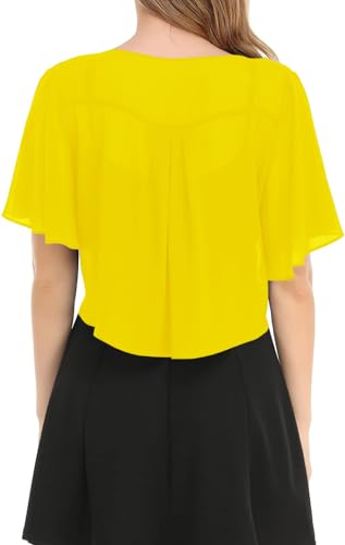 Image of Women's Solid Puff Sleeve Kimono Short Cardigan Loose Cover Up Casual Blouse Top Chiffon