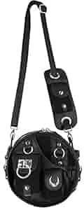 Utility Black Gothic Military-Style Round Shoulder Bag with