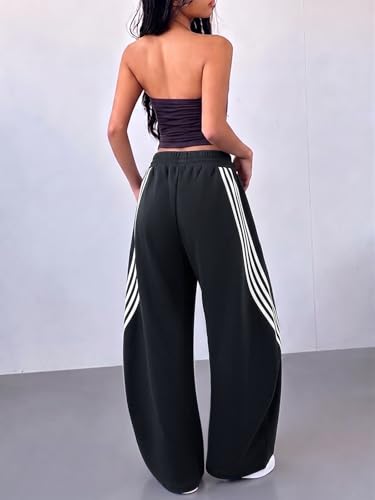 Image of EMMIOL Women's Y2K Baggy Barrel Striped Sweatpants High Waisted Wide Leg