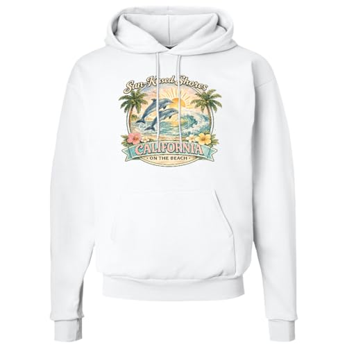 inktastic California Beach Sun-Kissed Shores Dolphins Preppy Shirt Adult Hoodie