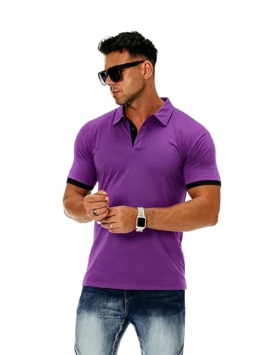 Mens Slim Fit Polo T Shirts, Cotton Spandex Short Sleeve Solid Casual Top