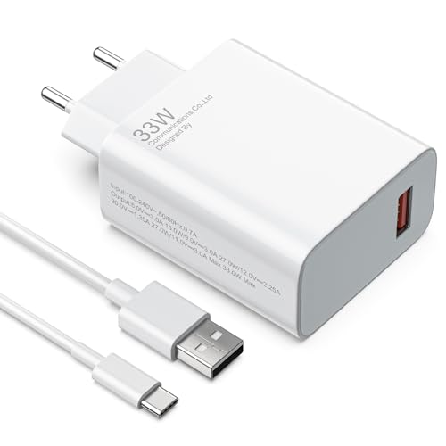 Jippofu Caricabatterie 33W USB C Caricatore Compatibile con Xiaomi Redmi Note 14 13 12 12s 11 10 9 8 Mi 13 12 11 10 Lite 10T Pro 10S Poco C75 A5 F3 X6 X5 X4 M7 M6 M5 M4 Alimentatore Adattatore Charger