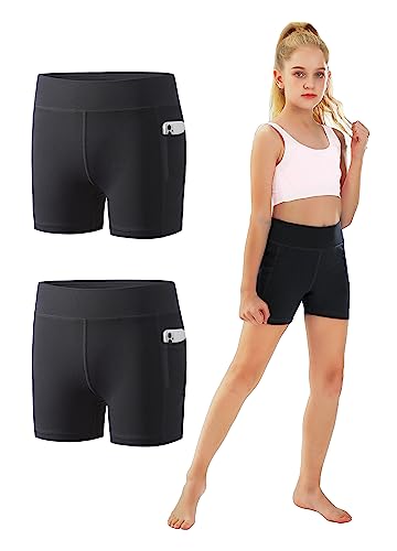 Mivei Youth Girls 4" Volleyball Spandex Shorts - Kid Biker Cheer Dance Yoga Athletic Gymnastics Compression Short With Pocket #TOP4