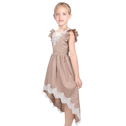 Sunny Fashion Girls Dress Lace Hi-lo Hollow Back Ruffle Sleeve Party Pageant2