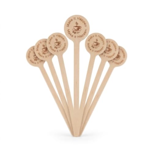 Coffee Stir Sticks 100 Pack, Birch Wooden Coffee Stirrers 5.9" Bulk – Eco-Friendly Disposable Stir Sticks for Coffee, Tea, Espresso, Bar, Restaurant, Office – Make It Happen Engraved