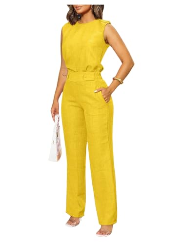 Floerns Women's 2 Piece Outfit Crew Neck Sleeveless Blouse and