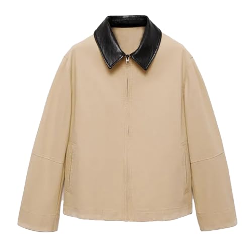 Women Barn Jackets 2025 Fall Trendy Contrast Collar Jacket Coat Casual Oversized Zip-Up Outerwear with Pockets4