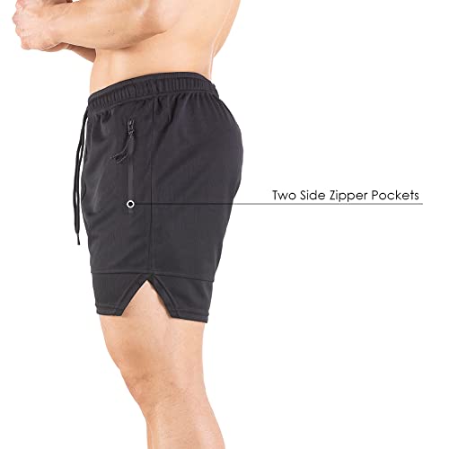 Vpos Men's 5" Gym Workout Shorts With Zipper Pockets,Dry Fit Mens Mesh Athletic Shorts For Running Bodybuilding And Training Black,Xx-Large #TOP3