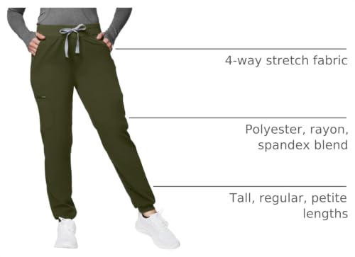 Image of Kitmaz Scrub Pants for Women - Mid Rise 4-Way Stretch Anti-Wrinkle Slim Fit Jogger Pants, Drawstring & 5 Pockets