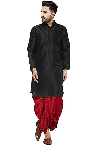 Kurta Dhoti de mezcla de seda negro ropa tradicional india masculina gala sastreria 38