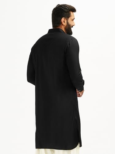 Image of VASTRAMAY Men VASTRAMAY Men's Black And White Viscose Pathani