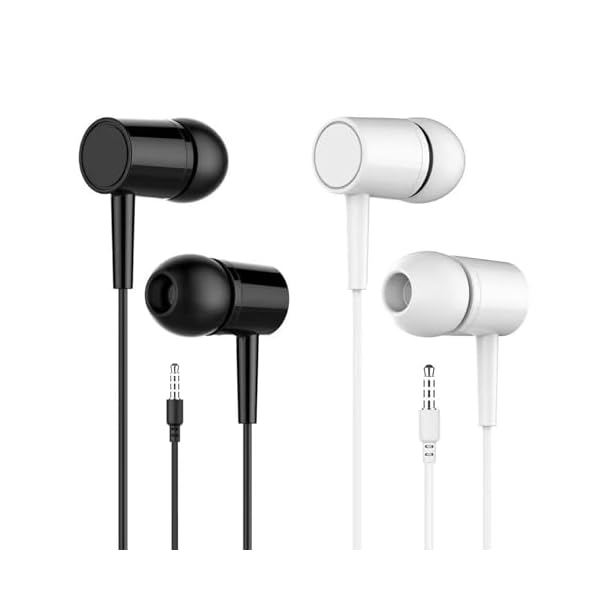 Wired Earbuds with HD Stereo Sound & Built-in Microphone, Deep Bass Noise-Isolating in-Ear Headphones, 3.5mm Jack, Tangle-Free, for Gym, Running, Calls - 2 Pack