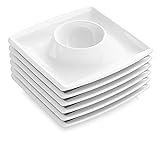 ESTILO DE DISEÑO MINIMALISTA, vajilla de porcelana hermosa y moderna de alta calidad hecha a mano, vajilla cuadrada típica,y color marfil, nunca desactualizado, está tratada con esmalte de alta temperatura, suave, resistente al desgaste, no hay necesidad de preocuparse por rasguños. Un set de 6 unidades hueveras 4 pulgadas/10 x 10 x 2,5 cm.