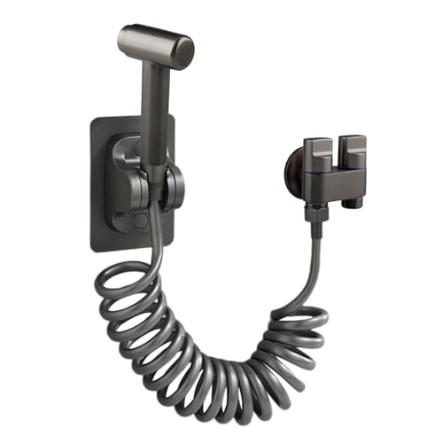 suaywo Non Press Bidet Sprayer, Toilet Bidet Spray Kit, Handheld Bidet Sprayer Set with 2M Spring Hose & Dual Valves, Wall Mount Toilet Water Spray Jet for Bathroom, Balcony (Gun Gray)