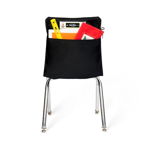 Image of Seat Sack Student Chair Storage Pocket - 17 inch, Single Pocket, Classroom Chair Organizer for Student Desks, Durable Over-the-Chair Storage, Ready-to-Use Name Tag Window, Black, 1-Pack