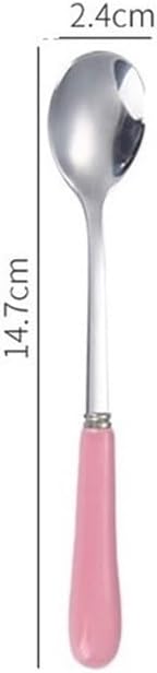 Silverware Set, 1/4/6/8 Pieces Short Handle Ceramic Stainless Steel Ice Spoon Household Dessert Ice Cream Spoon Stirring Spoon(White,8 Pieces)