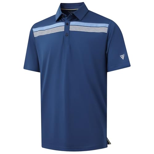 M MAELREG Golf Shirts for Men Short Sleeve Regular Fit Moisture Wicking Performance Casual Striped Print Mens Polo Shirts