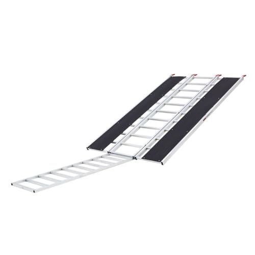 Black Ice Folding Snowmobile Loading Ramp System – 1,500 lb Capacity Aluminum Truck Bed Ramp with Ski Guides, Traction Rungs & Extension for High or ICY Loads