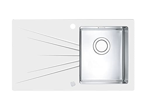 Alveus 1123796 KARAT UP 10 Lavello cucina incasso in vetro con gocciolatoio, Bianco
