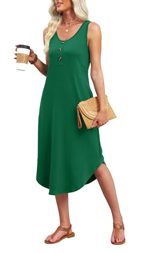Image of WIHOLL Summer Dresses for Women 2026 Button Front Sleeveless Casual Midi Dress Beach Vacation Sundresses with Pockets