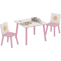 AIYAPLAY 3-Piece Kids Table and Chair Sets, Kids Table with 2 Chairs Set Furniture with Star Pattern for Boys and Girls, Bedroom, Nursery, Playroom, Pink