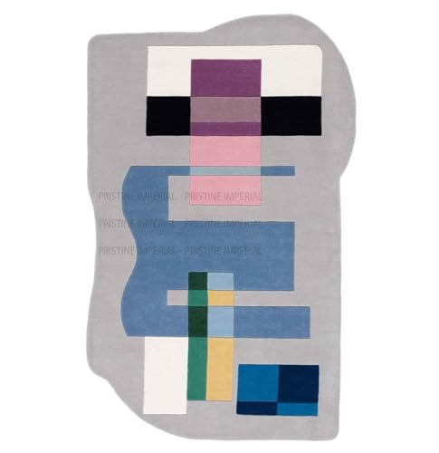 Image of Hand Tufted Irregular Unshaped Designer Woolen Carpets for Living Room Bedroom and Hall Size 4x6 Feet (120x180 cm) Color A2 Grey & Multi