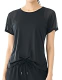 [Ranmy Stage] 【オシャレで涼しい袖メッシュスポーツウェア】 ヨガウェア トップス スポーツ Tシャツ レディース 体型カバー 速乾 伸縮 通気性 軽量 薄手 ブラック 2XL