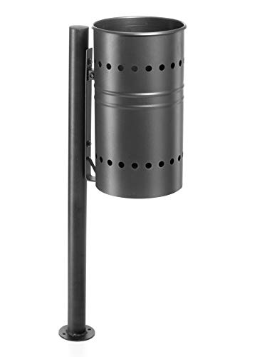 ANDRYS Cestino Porta Rifiuti da Esterno per Arredo Urbano - Pattumiera con Piastra di Base in Acciaio Verniciato Nero - Altezza Palo 100cm