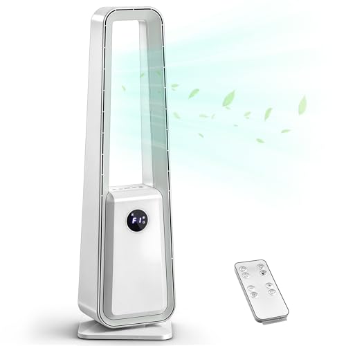 Winado 35" Bladeless Tower Fan, Portable Floor Fan with Remote Control, LED Display, Adjustable 60° Oscillating, 3 Speeds, 3 Modes & 12H Timer, Ultra-Quiet Cooling Fan for Home Office Bedroom