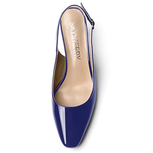 SKYSTERRY Women's Dating Casual Slingback Square Toe Slip On Patent Spool Mid Heel Pumps Shoes 2.5 Inch3